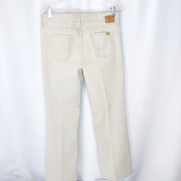 Levis Khaki Jeans Pants Size 12 Short Low Rise Bootcut Stretch 5 Pocket - Picture 1 of 7
